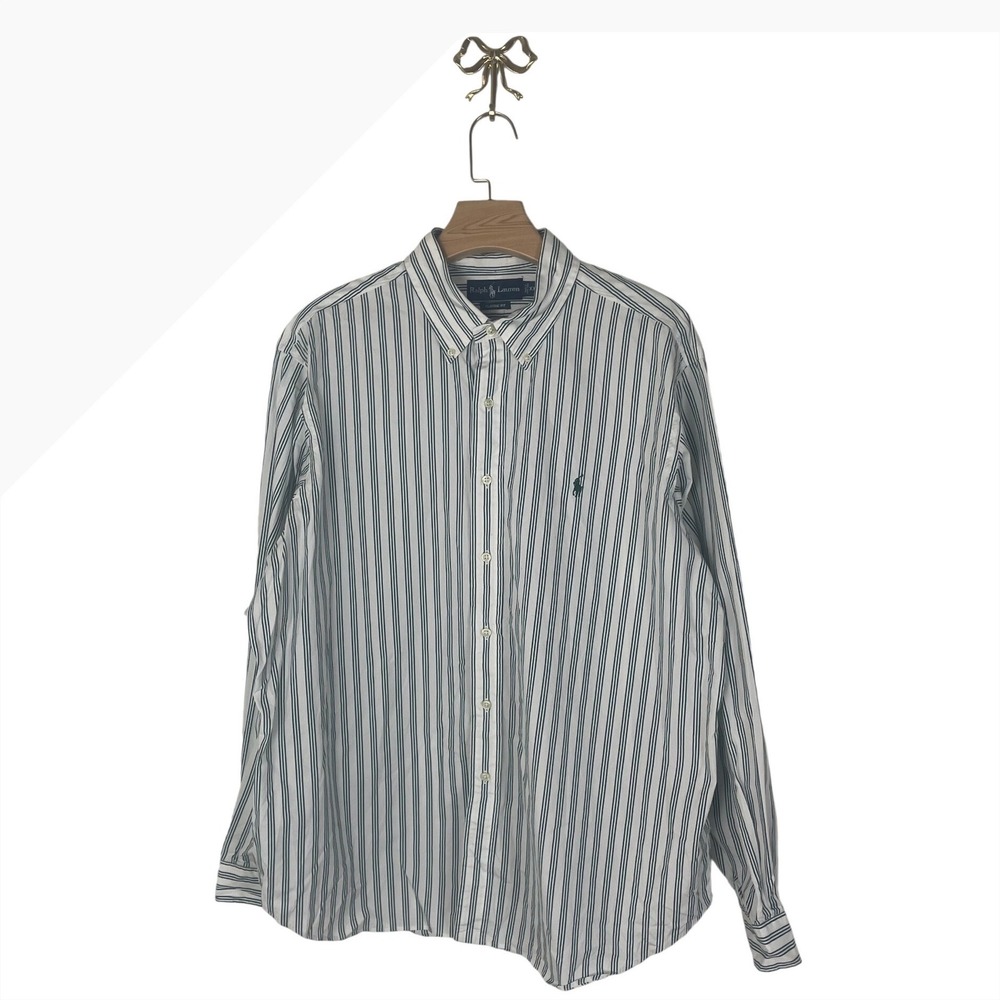 Polo Ralph Lauren Mens XXL Classic Fit Striped Button Down Shirt Green White
